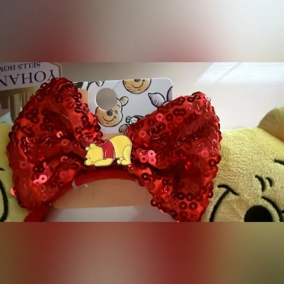 Disney Winnie the Pooh Plush Ears with Red Sequin Bow, Headband, Primark - Picture 2 of 4